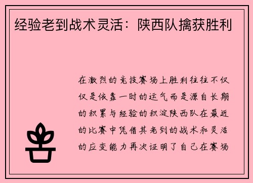 经验老到战术灵活：陕西队擒获胜利
