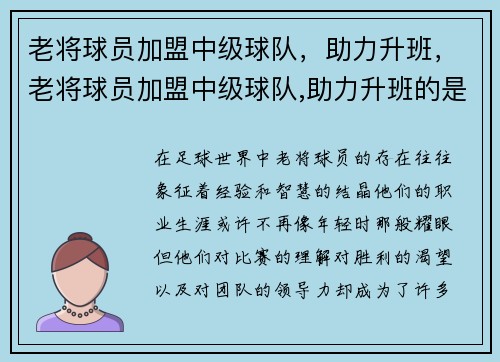 老将球员加盟中级球队，助力升班，老将球员加盟中级球队,助力升班的是谁