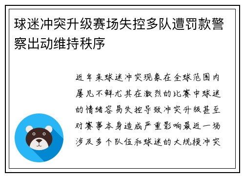 球迷冲突升级赛场失控多队遭罚款警察出动维持秩序