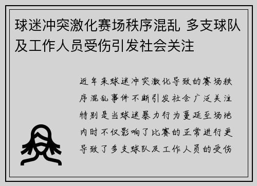 球迷冲突激化赛场秩序混乱 多支球队及工作人员受伤引发社会关注